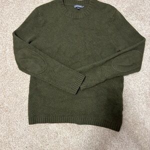 Toad & Co Malamute Lambswool Waffle Knit Crew Sweater Elbow-Patch Green Men's L